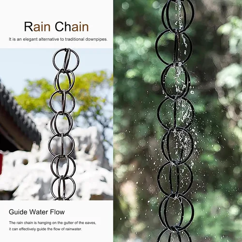 Vista 4 de Rain Chains Double Loop Rain Chains, Eaves Drainage Chain Link for Villa Temple Homestay, Customizable Length Rain Guide Chains, Outdoor Decor Rain