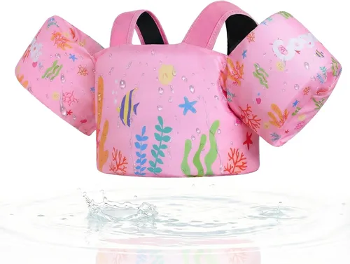 Vista 17 de Gogokids Chaleco de natación para niños pequeños, flotadores para niños de 24 a 66 libras, bonita chaqueta de natación de dibujos animados con arnés