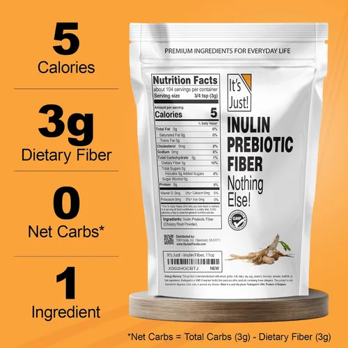 Vista 5 de It's Just! - Fibra prebiótica de inulina, soluble en agua, polvo de raíz de achicoria, promueve la salud intestinal, fabricado en Estados Unidos