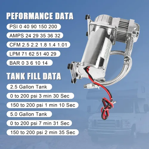 Vista 3 de JDMSPEED Nuevo Kit de Compresor de Aire 12 Voltios Dual Cromado 440C 200 PSI 440C