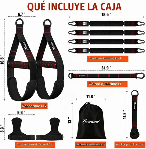 Vista 8 de Bandas de asistencia para dominadas, bandas de resistencia resistentes con asas, banda de ejercicio con anclaje de puerta, juego de bandas