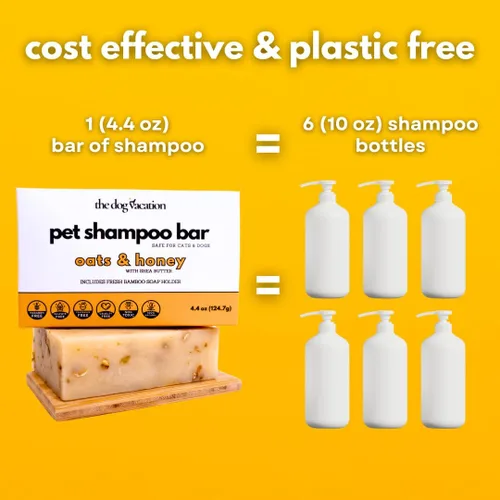 Vista 3 de Champú orgánico para perros, barra de champú natural para mascotas, seguro para perros y gatos, sin fragancia, ecológico, esenciales para cachorros