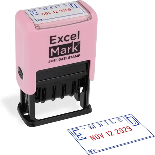 Vista 13 de ExcelMark 2445 Sello de fecha con texto – tinta azul y roja (montaje gris, aprobado)