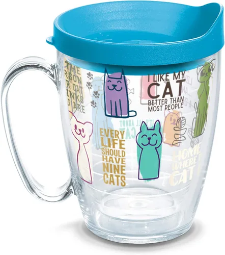Vista 13 de Taza de viaje Tervis con frases de gatos hecha en Estados Unidos de doble pared aislada mantiene las bebidas frías y calientes, 16 onzas, Clásico