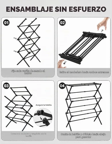 Vista 7 de Estante de Secado de Ropa Plegable de Metal de 3 Niveles, Perchero de Ropa para Secar Percheros Plegables para la Lavandería Para