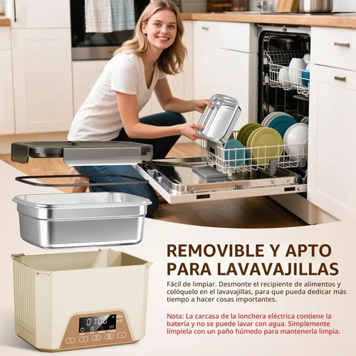Vista 5 de Fiambrera eléctrica inalámbrica para adultos, lonchera térmica Verde oscuro