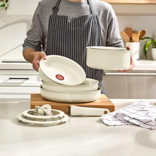 Vista 6 de T-fal Ingenio Essentials - Juego de utensilios de cocina con mango desmontable/extraíble de 11 piezas, granito titanio antiadherente, apto para Beige