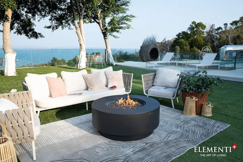 Vista 8 de AMS Chimenea Elementi Plus Nimes Mesa redonda de gas propano de hormigón gris oscuro (propano líquido)