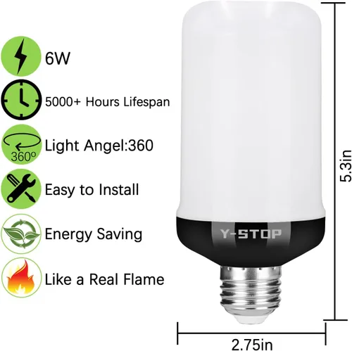 Vista 8 de Y- STOP Bombillas de llama mejoradas, 4 modos de luz parpadeante para exteriores con efecto invertido, bombilla de llama de base E26
