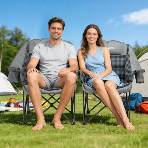 Vista 2 de Paquete de 2 sillas de campamento de gran tamaño para adultos, sillas acolchadas portátiles y resistentes para exteriores con bolsa para teléfono