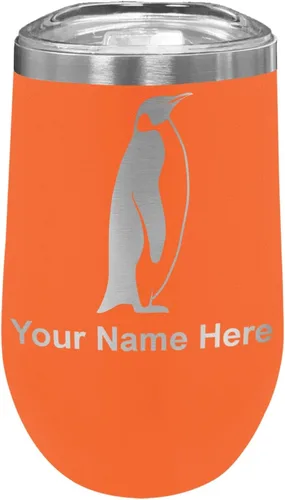 Vista 19 de LaserGram Vaso de vino de acero inoxidable de doble pared, pingüino, grabado personalizado incluido (negro)