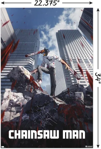 Vista 3 de Chainsaw Man - Póster de pared de arte clave, 34 pulgadas de largo x 22.4 pulgadas de ancho, versión sin marco