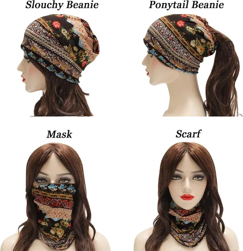 Vista 4 de ZLYC Gorro fino de verano para mujer, diseño floral, ligero, holgado Café étnico