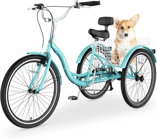 Vista 15 de NAIZEA Triciclo para adultos, bicicleta de crucero de tres ruedas de 7 velocidades, triciclos para adultos de 20/24/26 pulgadas, bicicletas de 3