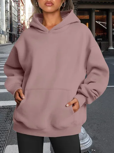 Vista 6 de Trendy Queen - Sudaderas extragrandes con capucha para mujer, suéteres de manga larga, sin botones, de vellón, de otoño, ropa de invierno