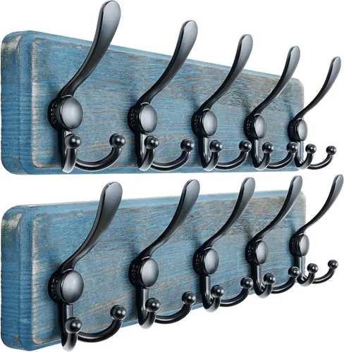 Vista 40 de Dseap Perchero de Pared Montado - 5 Ganchos Triangulares, Resistente, Perchero de Pared de Madera para Abriggos, Sombreros, Chaquetas, Ropa, Negro