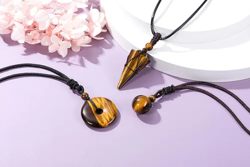 Vista 4 de Jovivi Juego de 3 collares de piedra de cristal curativo para hombres y mujeres, amatista natural, obsidiana negra, ojo de tigre, piedras preciosas