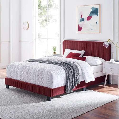 Vista 12 de Modway Celine - Cama Queen de terciopelo copetudo con canal en color azul marino