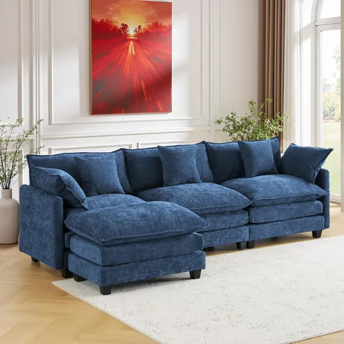 Vista 8 de Juego de sofá de 77" de chenilla en forma de nube con cojines, sofá cama de asiento profundo para apartamentos, 2 plazas que ahorra espacio