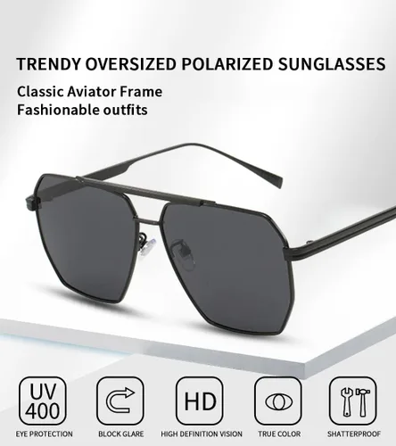 Vista 3 de Dollger Lentes de sol cuadrados de gran tamaño para mujeres y hombres, polarizados, estilo aviador, lentes de sol grandes retro