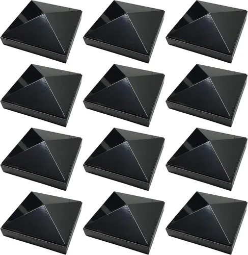 Vista 15 de Tapa de poste de pirámide de aluminio de 2 x 2 pulgadas para postes de metal, ajuste a presión, color negro con recubrimiento en polvo, resistente