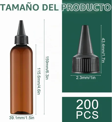 Vista 2 de Tanlade Botellas de plástico de 2 onzas con tapa giratoria, marrón, 200