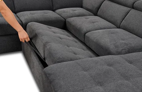 Vista 6 de Sofá modular moderno de 125 pulgadas en forma de U de 7 asientos con reposacabezas ajustable, sofá cama con diván de almacenamiento, sofá cama Dark