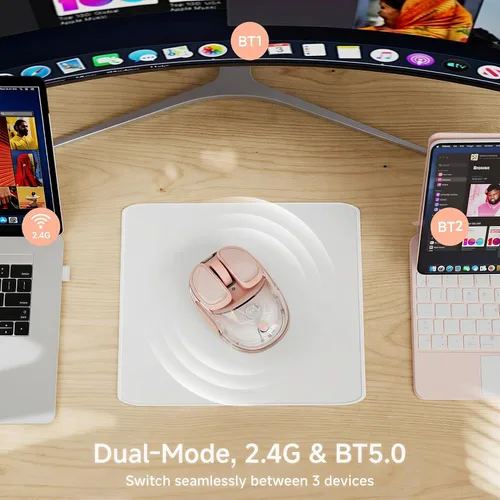 Vista 2 de SEUNKWANG EWEADN Q9 Ratón Inalámbrico Transparente Dual Mode Bluetooth y 2.4G USB con Iluminación RGB, Clics Silenciosos, Compatibilidad