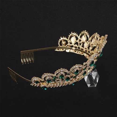 Vista 3 de Tiaras de coronas para mujer, corona de reina barroca real con diamantes de imitación, coronas de novia con peine, coronas de princesa Verde