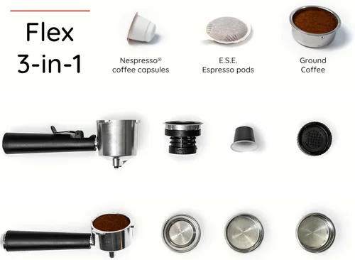 Vista 4 de Espressione Flex - Cafetera espresso 3 en 1, compatible con cápsulas de espresso E.S.E., cápsulas Nespresso® y café molido, bomba italiana de 20
