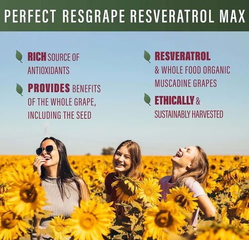 Vista 5 de Perfect ResGrape Max, 60 cápsulas vegetales por botella (paquete de 3) ~ 99% Trans-resveratrol y uva muscadina ~ Suplemento antienvejecimiento