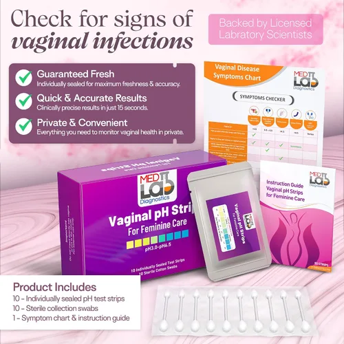 Vista 2 de Kit de tiras de prueba de pH vaginal para mujeres (10 unidades) envueltas individualmente para equilibrio de pH, vaginosis bacteriana (BV)
