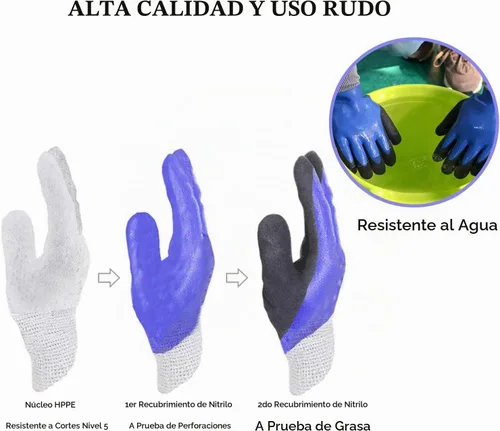 Vista 4 de Guantes de jardinería duraderos para hombres, guantes de jardín de nitrilo resistentes, guantes de trabajo de doble capa, resistentes a cortes, a