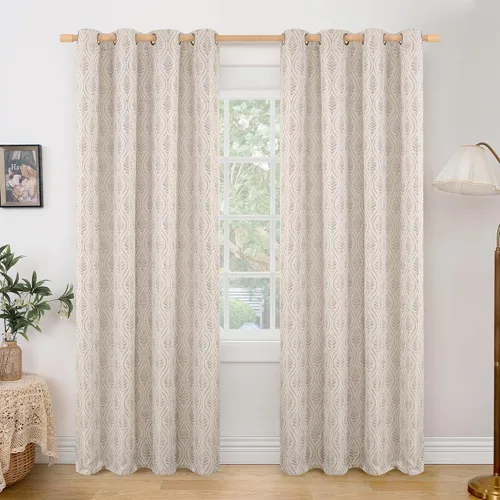 Vista 23 de BGment - Cortinas francesas de campo amarillas mostaza de 63 pulgadas de largo para dormitorio, patrón botánico de jacquard de hojas, estilo rústico