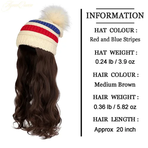Vista 21 de AynnQueen - Gorro de invierno con extensiones de cabello desmontables para mujer.