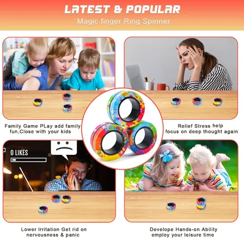 Vista 6 de Juego de 3 piezas de anillos magnéticos fidget, juguetes magnéticos fidget ideales para TDAH y ansiedad para adultos, anillos spinner fidget