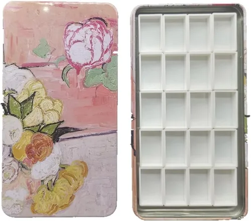 Vista 9 de Sartenes de acuarela con rayas magnéticas, 100 bandejas vacías de plástico blanco completo para pintura al óleo de acuarela o caja de lata de viaje