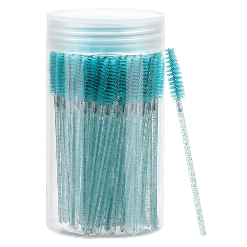 Vista 16 de 100 piezas de varitas de rímel desechables, cepillos espirales de cejas de cristal para extensiones de pestañas, cepillos de pestañas negros