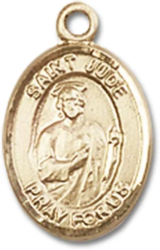 Vista 2 de Bonyak Jewelry - Medalla ovalada hecha a mano de San Judas Tadeo en oro amarillo de 14 quilates