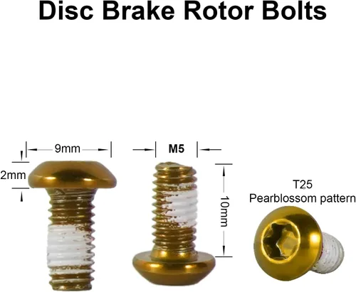 Vista 5 de chooee Pernos de rotor de freno de disco, tornillos de rotor de bicicleta M5x10mm para bicicleta de montaña MTB, oro de acero T25.