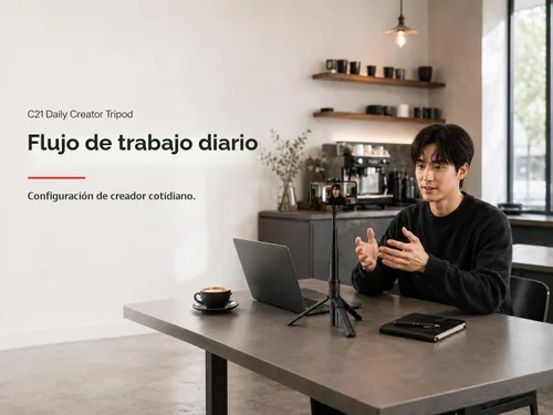 Vista 3 de Minimal Creator - Trípode compacto para iPhone, 53 pulgadas Trípode remoto Bluetooth para vlogging diario, espacio de trabajo de cafetería