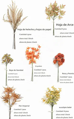 Vista 6 de Serra Flora - Juego de tallos de vegetación artificial en caja, (paquete de 44 piezas) con 7 tipos de relleno de vegetación artificial para ramos