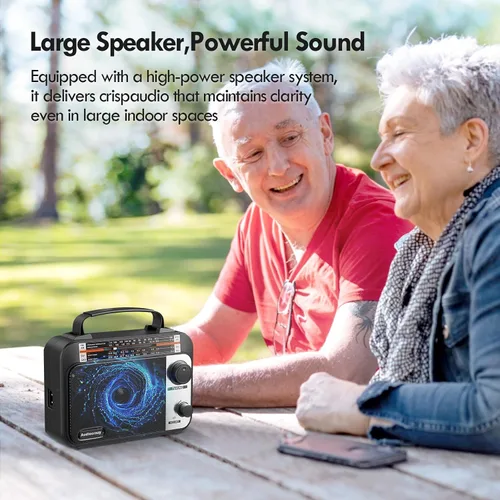 Vista 6 de Radio Transceptor de Bandas Múltiples AM/FM/SW1-2 con Funcionamiento por CA o Batería con la Mejor Recepción, Altavoz Grande y Botón de Negro