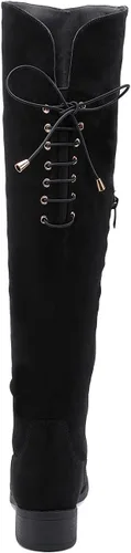 Vista 4 de EETTARO Botas altas de moda con cordones para mujer, con cremallera lateral, tacón de bloque