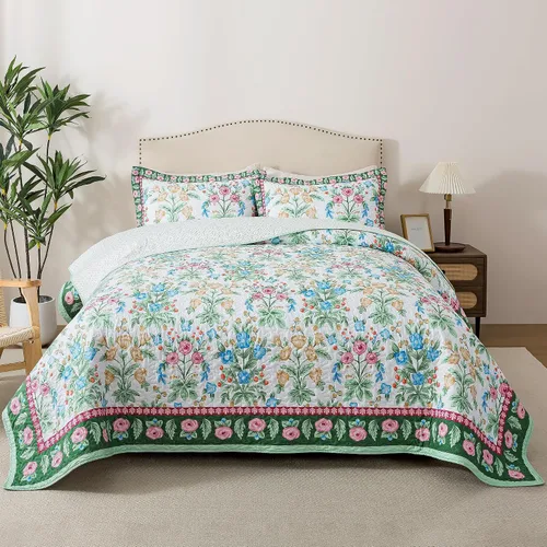 Vista 36 de HoneiLife - Juego de edredón de 3 piezas, colcha ligera de microfibra, diseño de flores silvestres, cubrecamas ligero y botánico, para todas