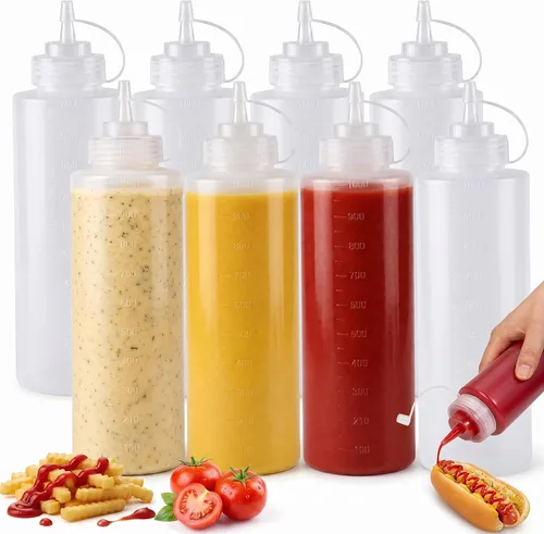 Vista 9 de OAMCEG Botellas exprimibles de condimentos de 8 onzas, paquete de 4