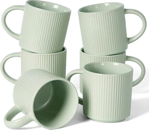 Vista 31 de famiware Juego de 4 tazas de café de 12 onzas, tazas de cerámica con asa Negro (Star-Black)