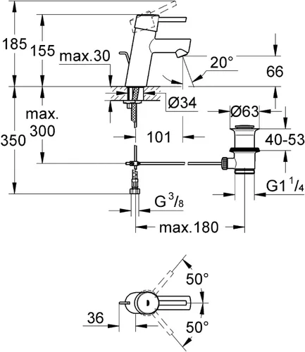 Vista 2 de GROHE Concetto Nuevo Mezclador de lavabo 1/2" S-Tamaño Cromo 32204001