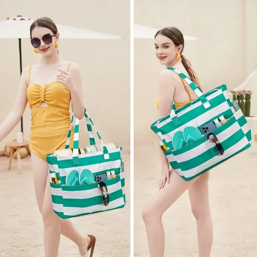 Vista 2 de Bolsa de playa y piscina para mujer, grande, bolsa de gimnasio con compartimento húmedo para viajes, impermeable