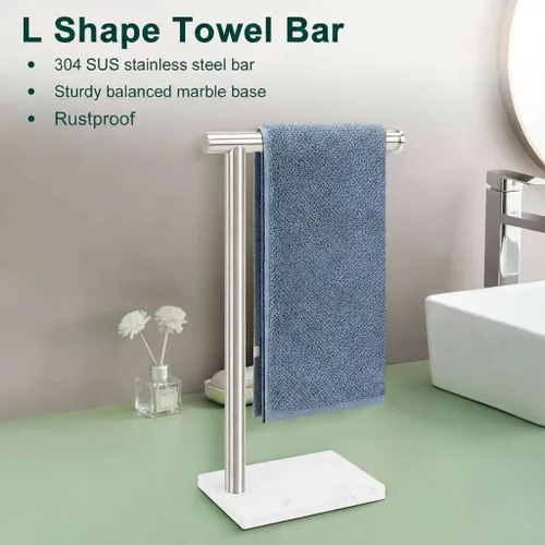 Vista 4 de Toallero de Mano, Soporte de Toalla de Mano para Baño con Base de Mármol, Barra de Toallero de Mano en Forma de L de Acero Inoxidable 304